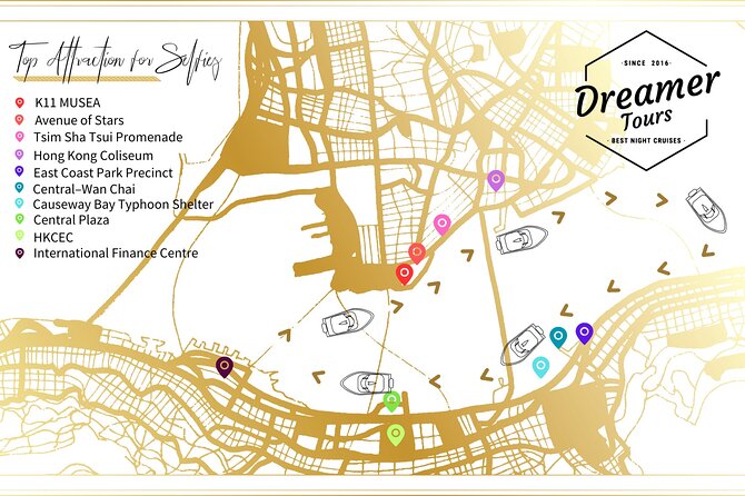 Victoria Harbour Yacht Night Cruise - DREAMER：Tourguide & Photos - The Avenue of Stars from the harbour
